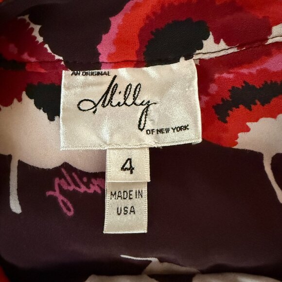 Milly of New York Silk Poppy Floral Print Top Blouse sz 4 - Picture 6 of 7